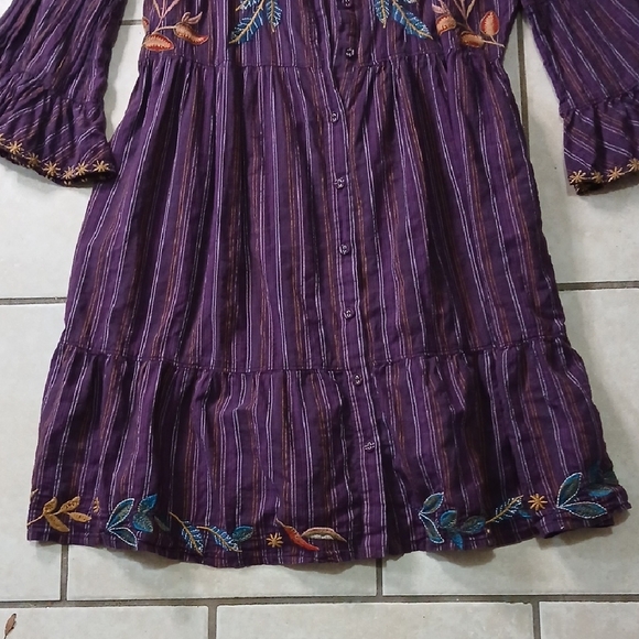JOHNNY WAS Womens Size S Purple Stripped Embroidered Bell Sleeve Dress/Tunic - Picture 2 of 6